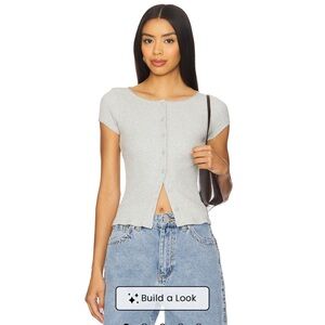 Free People Light Gray Button-Up Crop Top